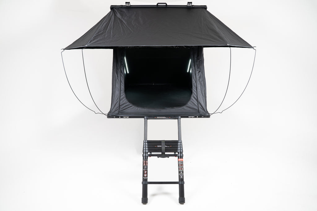 Black outdoor canopy tent on a white background