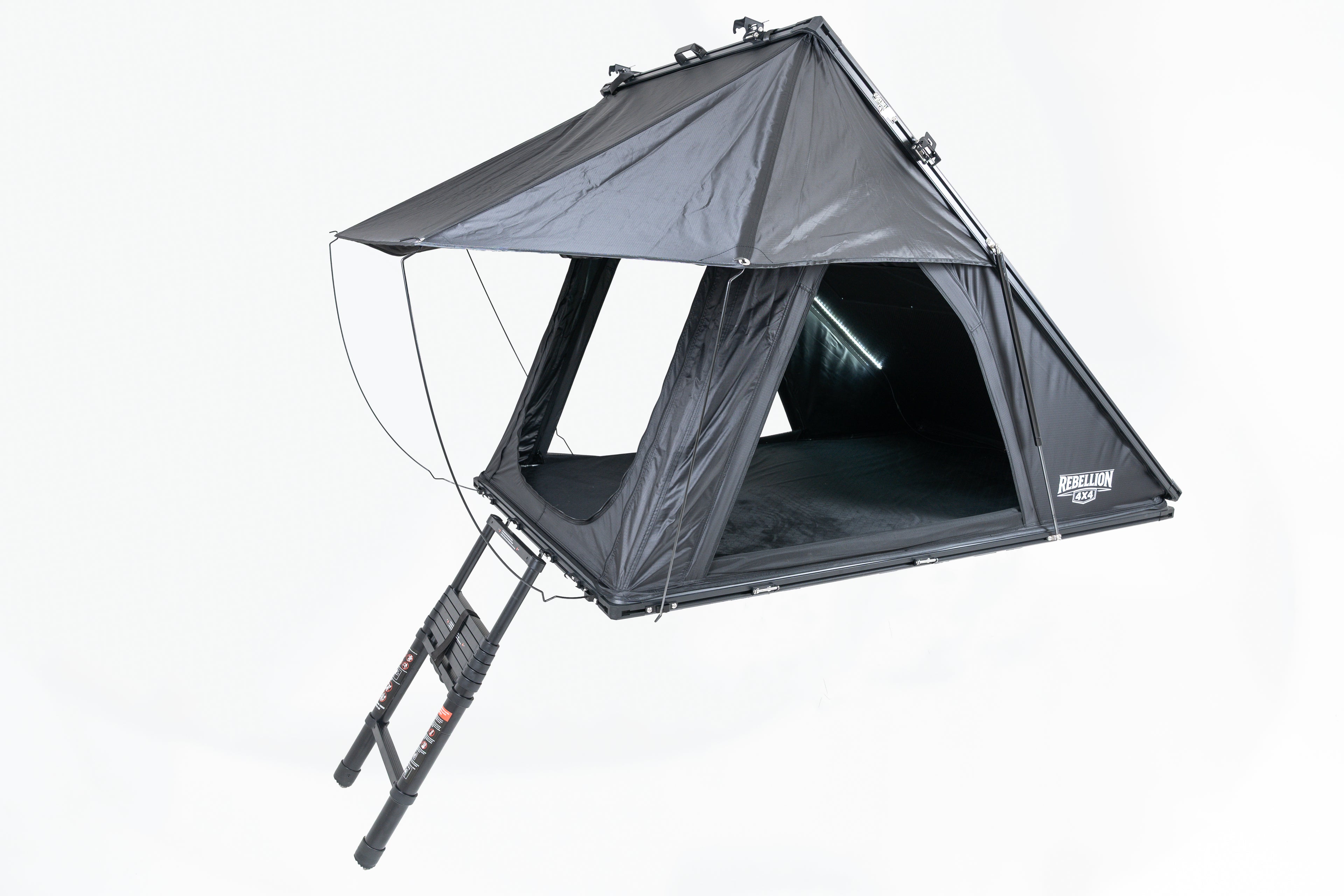 Gray camping tent with ladder on a white background
