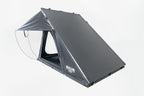 Gray tent with a clear side panel on a white background