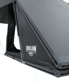 Gray rooftop tent with 'Rebellion 4x4' logo on a white background