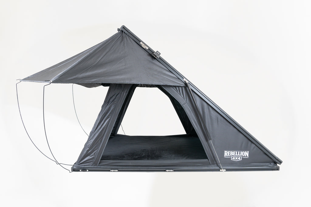 Gray tent with 'Rebellion 4x4' branding on a white background
