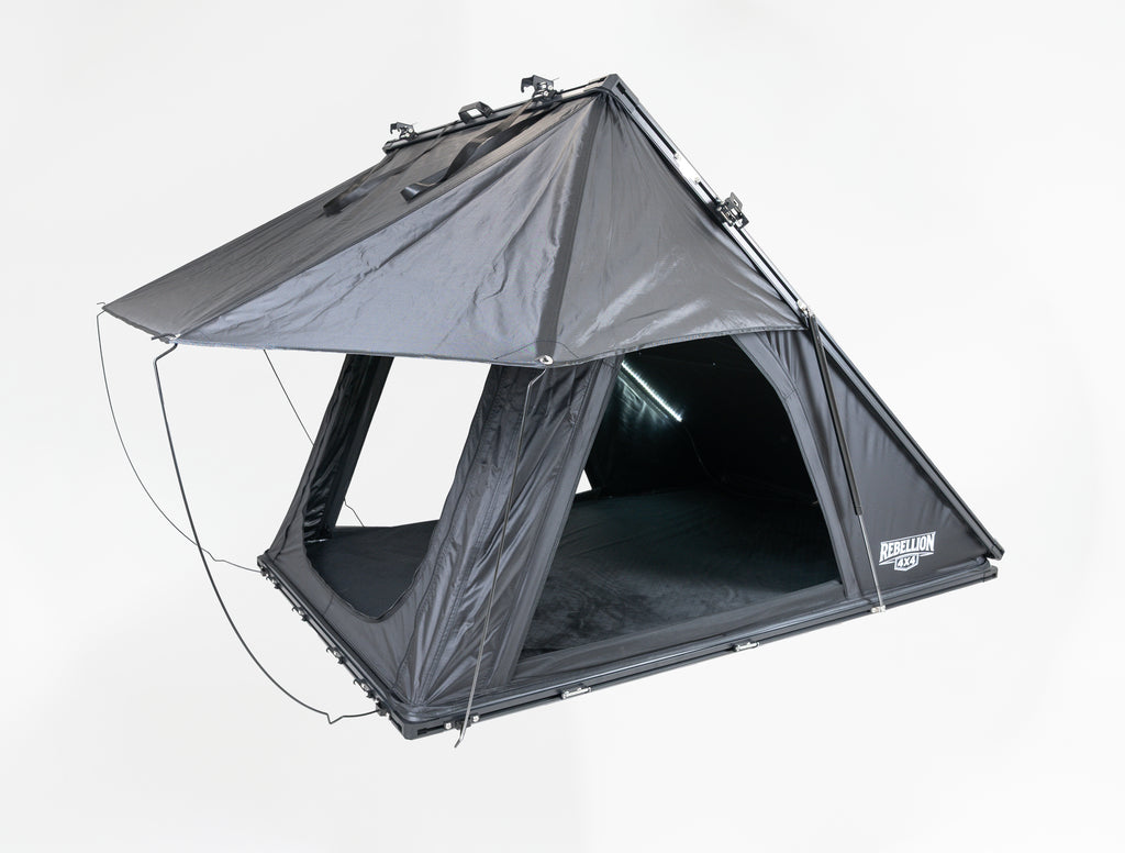 Gray tent with mesh side on a white background