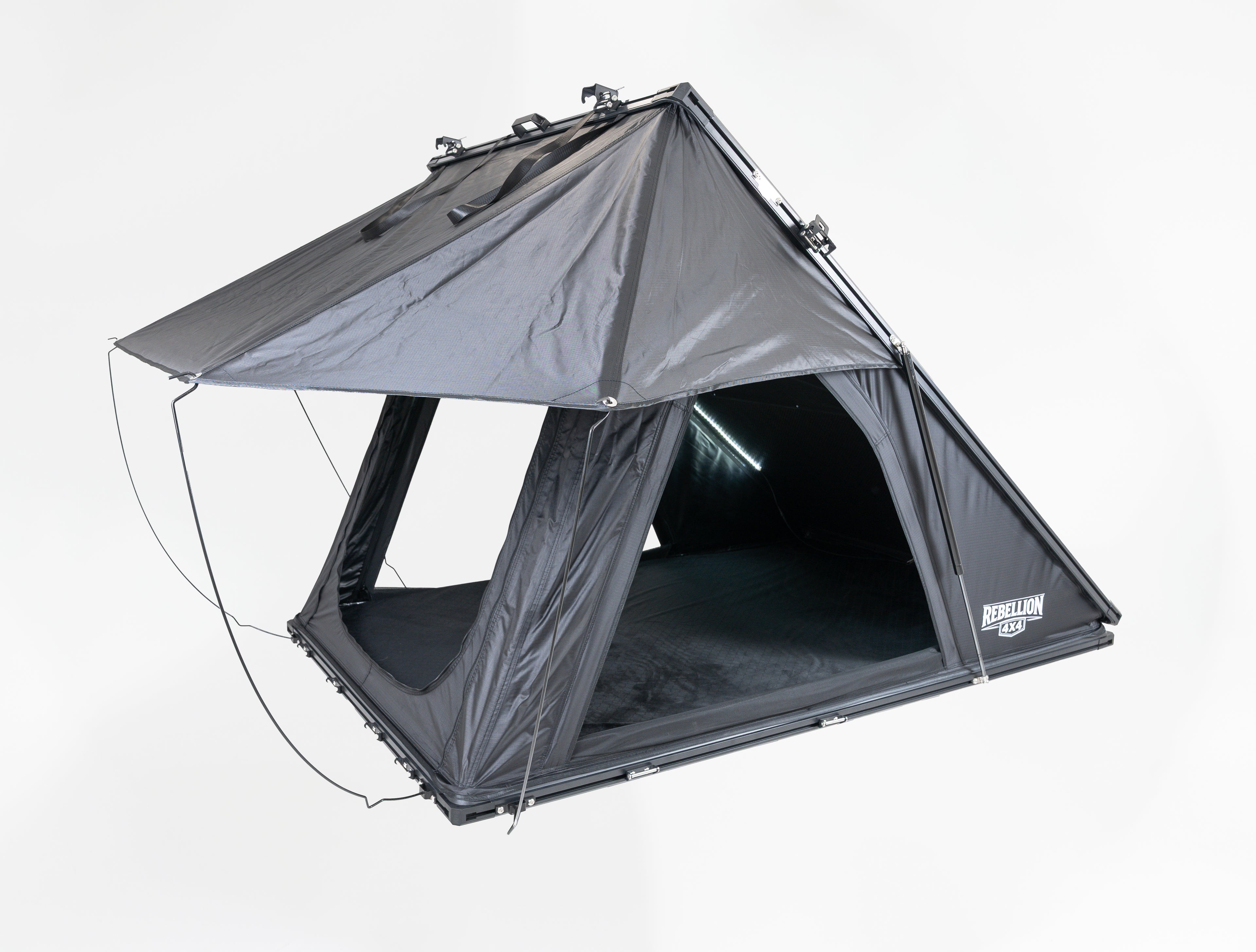 Gray tent with mesh side on a white background
