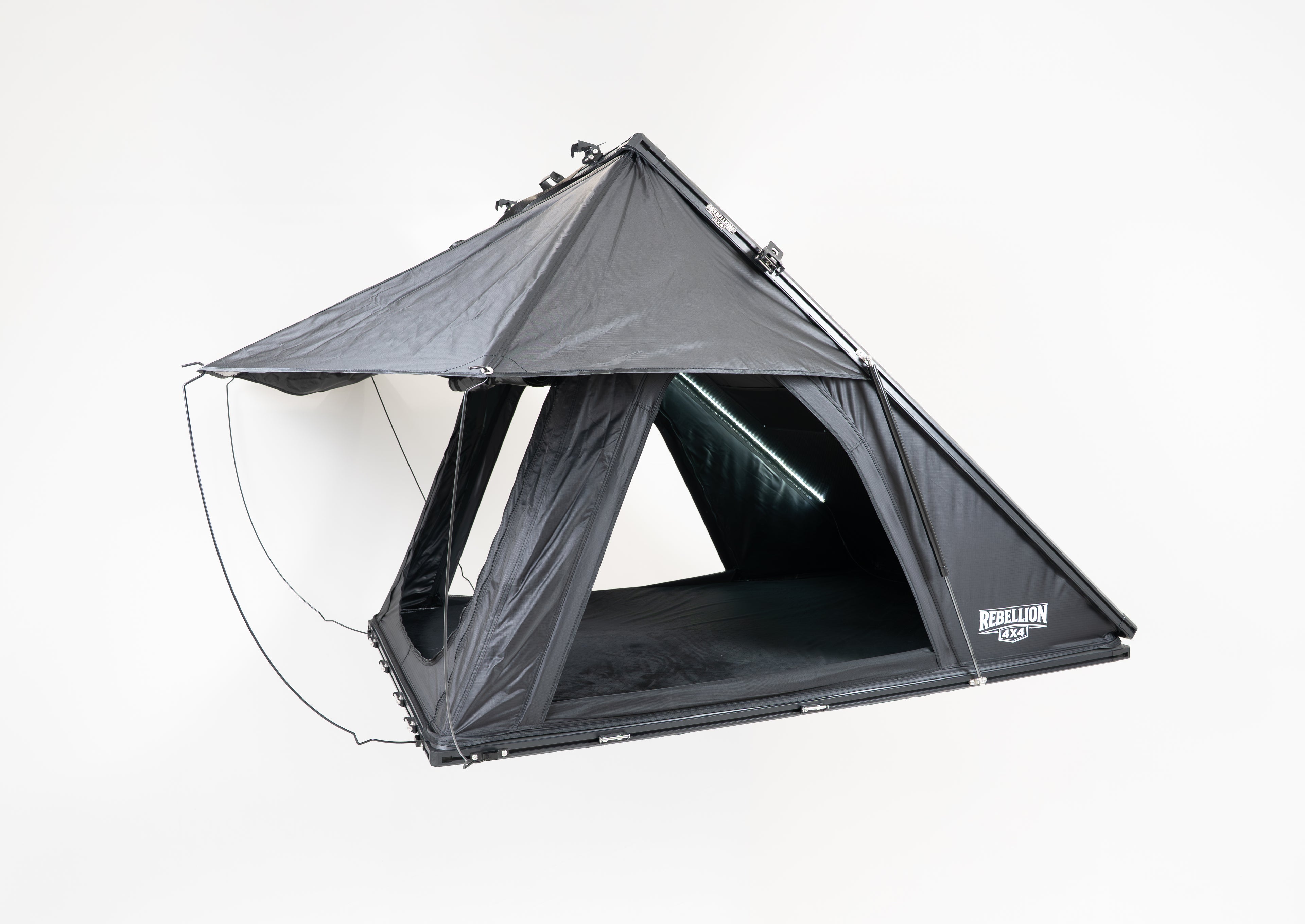 Black and gray tent with Rebellion4x4 brand logo on a white background