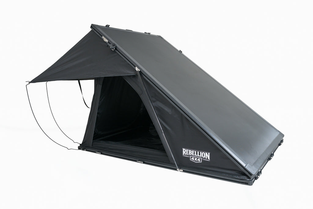 Black tent with 'Rebellion 4x4' branding on a white background