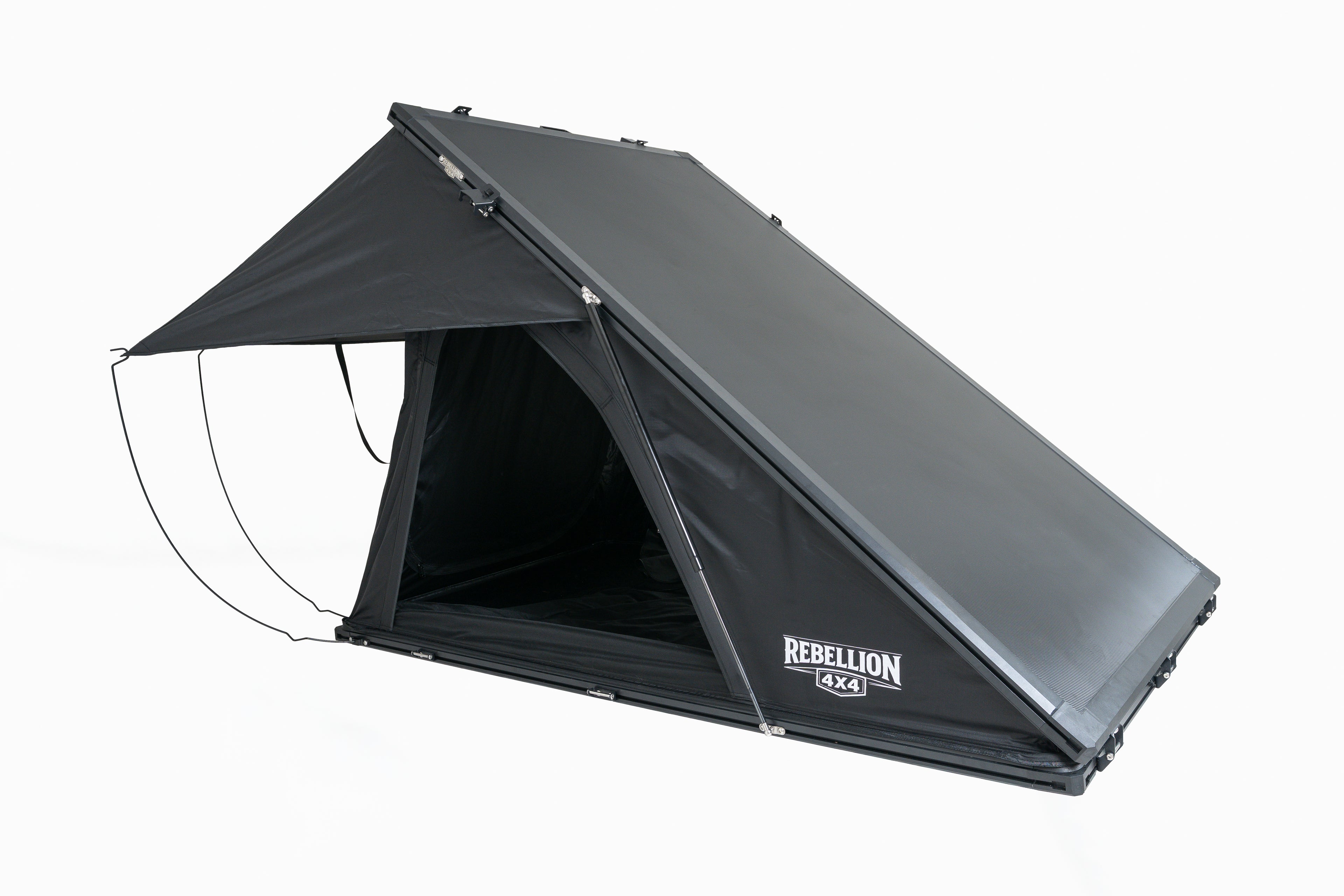 Black tent with 'Rebellion 4x4' branding on a white background